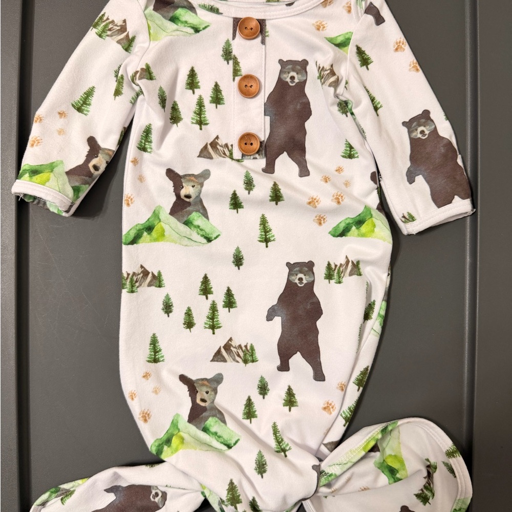 Caden Lane Forest Print Baby Gown with Wooden Button